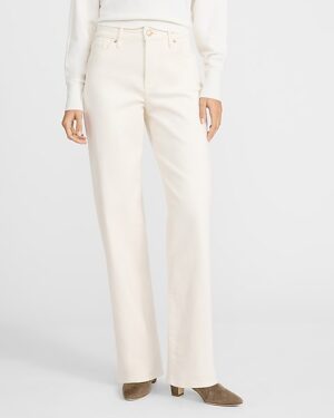High Waisted Off White Relaxed Straight Jeans