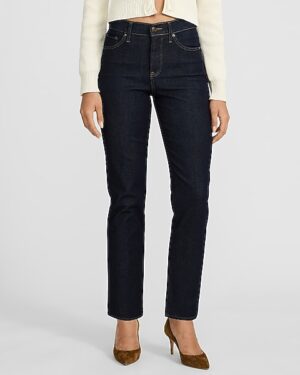 High Waisted Dark Wash Straight Ankle Jeans