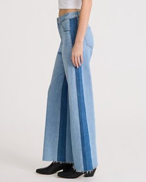 High Waisted Light Wash Side Stripe Wide Leg Jeans