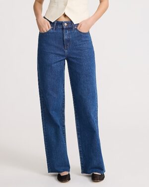 High Waisted Dark Wash 50/50 Rigid Stretch Wide Leg Jeans
