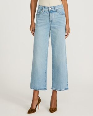 High Waisted Light Wash Wide Leg Ankle Jeans