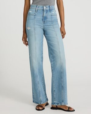High Waisted Light Wash Seamed Wide Leg Jeans