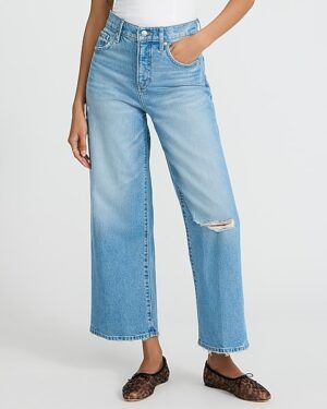 High Waisted Light Wash Ripped Wide Leg Ankle Jeans