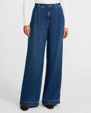 High Waisted Dark Wash Relaxed Trouser Jeans