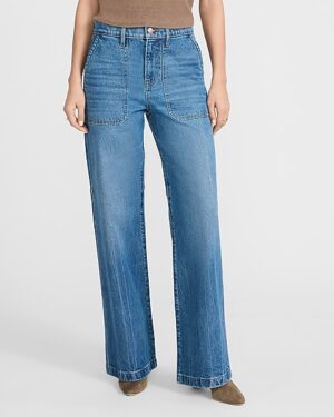 High Waisted Light Wash Utility Wide Leg Jeans