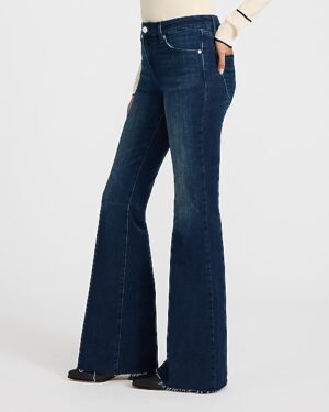 Mid Rise Dark Wash Raw Hem FlexX '70s Flare Jeans