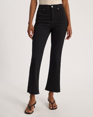 High Waisted Stay Black Raw Hem Cropped Flare Jeans