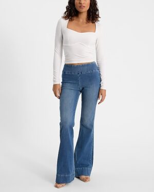 Mid Rise Medium Wash Tall Hem Pull-On '70s Flare Jeans