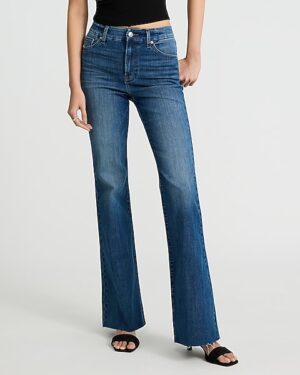 High Waisted Medium Wash Raw Hem FlexX '70s Flare Jeans