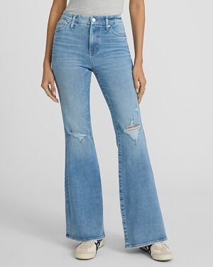 High Waisted Light Wash Ripped FlexX '70s Flare Jeans