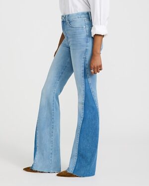 High Waisted Light Wash Two-Tone Side FlexX '70s Flare Jeans