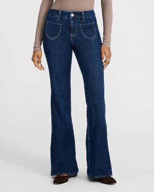 Mid Rise Dark Wash Patch Pocket FlexX '70s Flare Jeans