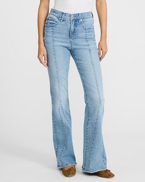 High Waisted Light Wash Seamed '70s Flare Jeans