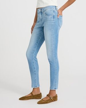 Mid Rise Light Wash Studded Skinny Jeans