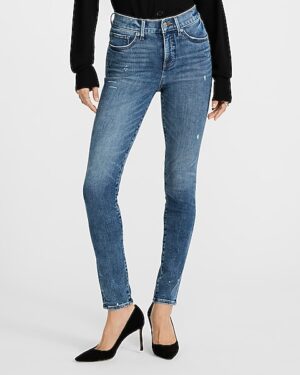 Mid Rise Medium Wash Paint Splatter Skinny Jeans