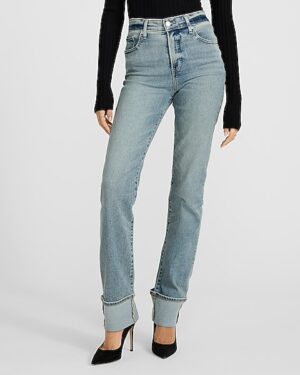 High Waisted Light Wash Cuffed Hem '90s Slim Jeans