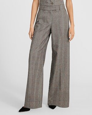 Editor Plaid Mid Rise Wide Leg Pant