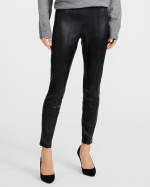 High Waisted Faux Leather Seamed Leggings
