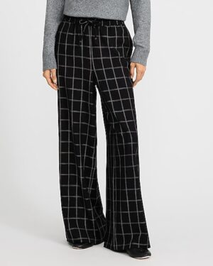 Lightweight Plaid Wide Leg Pull On Pant
