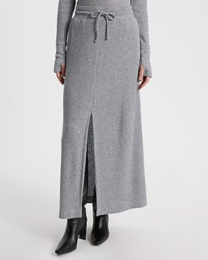 High Waisted Glitter Waffle Drawstring Maxi Skirt