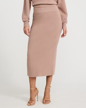 Metallic High Waisted Midi Sweater Skirt