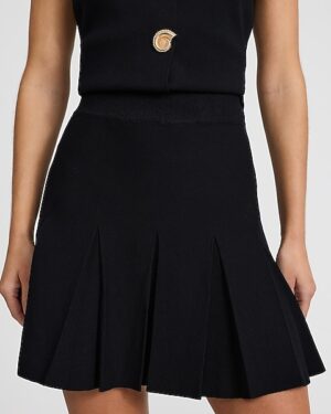 High Waisted Pleated Mini Sweater Skirt
