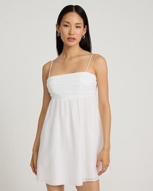 Textured Square Neck Sleeveless Mini Fit and Flare Dress