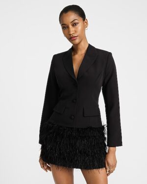 Pleated Feather Skirt Mini Blazer Dress