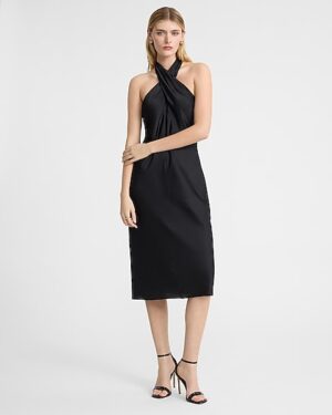 Satin Twist Halter Neck Midi Dress