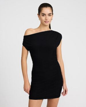Mesh One Shoulder Asymmetrical Mini Dress