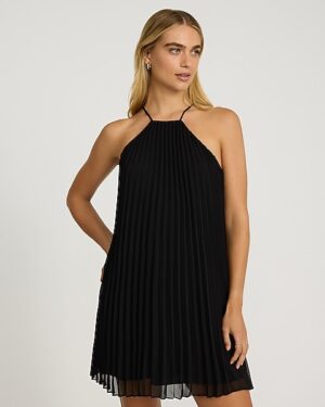 Pleated Halter Sleeveless Mini Dress