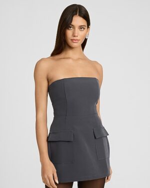 Strapless Double Pocket Tailored Mini Dress