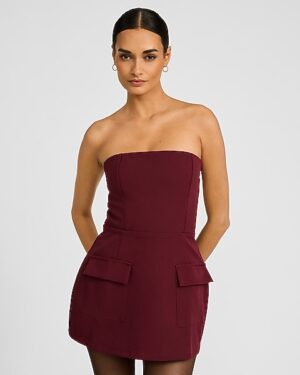 Strapless Double Pocket Tailored Mini Dress
