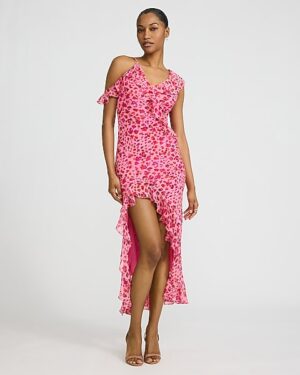 Printed V-Neck Flutter Sleeve Ruffle Surplice Maxi Dress
