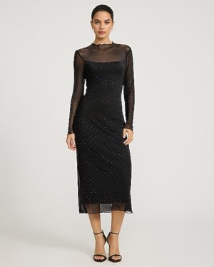 Rhinestone Embellished Mesh Midi Dress