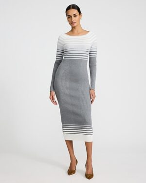 Striped Ribbed Long Sleeve Maxi Sweater Dress