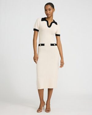 Textured Tipped Novelty Button Polo Midi Dress