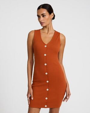 Ribbed V-Neck Sleeveless Button Down Mini Dress