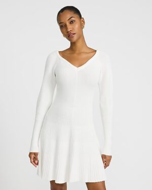 Airy Soft V-Neck Long Sleeve Mini Sweater Dress