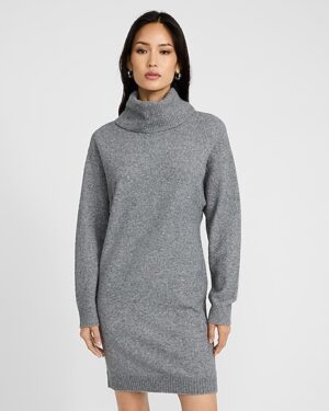 Boucle Turtleneck Long Sleeve Mini Sweater Dress