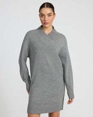 Cross Over V-Neck Mini Sweater Dress