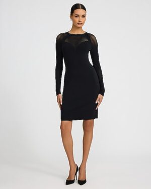 Mesh Crew Neck Long Sleeve Mini Sweater Dress