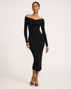 Off The Shoulder Crossover Front Maxi Sweater Dress