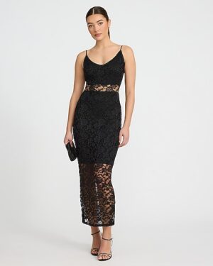 Lace V-Neck Sleeveless Midi Dress