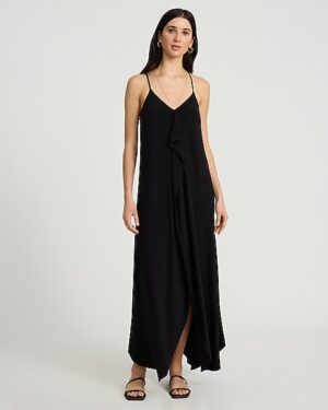 V-Neck Sleeveless Tie Back Asymmetrical Maxi Dress