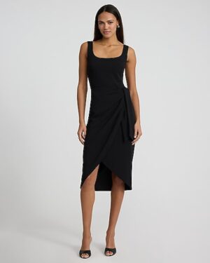 Scoop Neck Tie Wrap Midi Sheath Dress