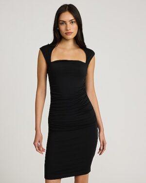 Body Contour Square Neck Sleeveless Ruched Mini Sheath Dress