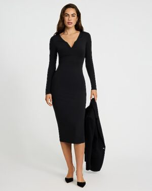 Body Contour High Compression V-Neck Ruched Midi Dress