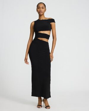 Asymmetrical Off The Shoulder Cutout Maxi Sheath Dress