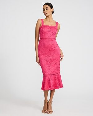 Lace Square Neck Sleeveless Midi Sheath Dress